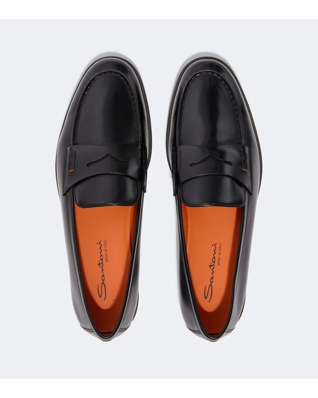 Santoni Black Milo Leather Penny Loafers for men