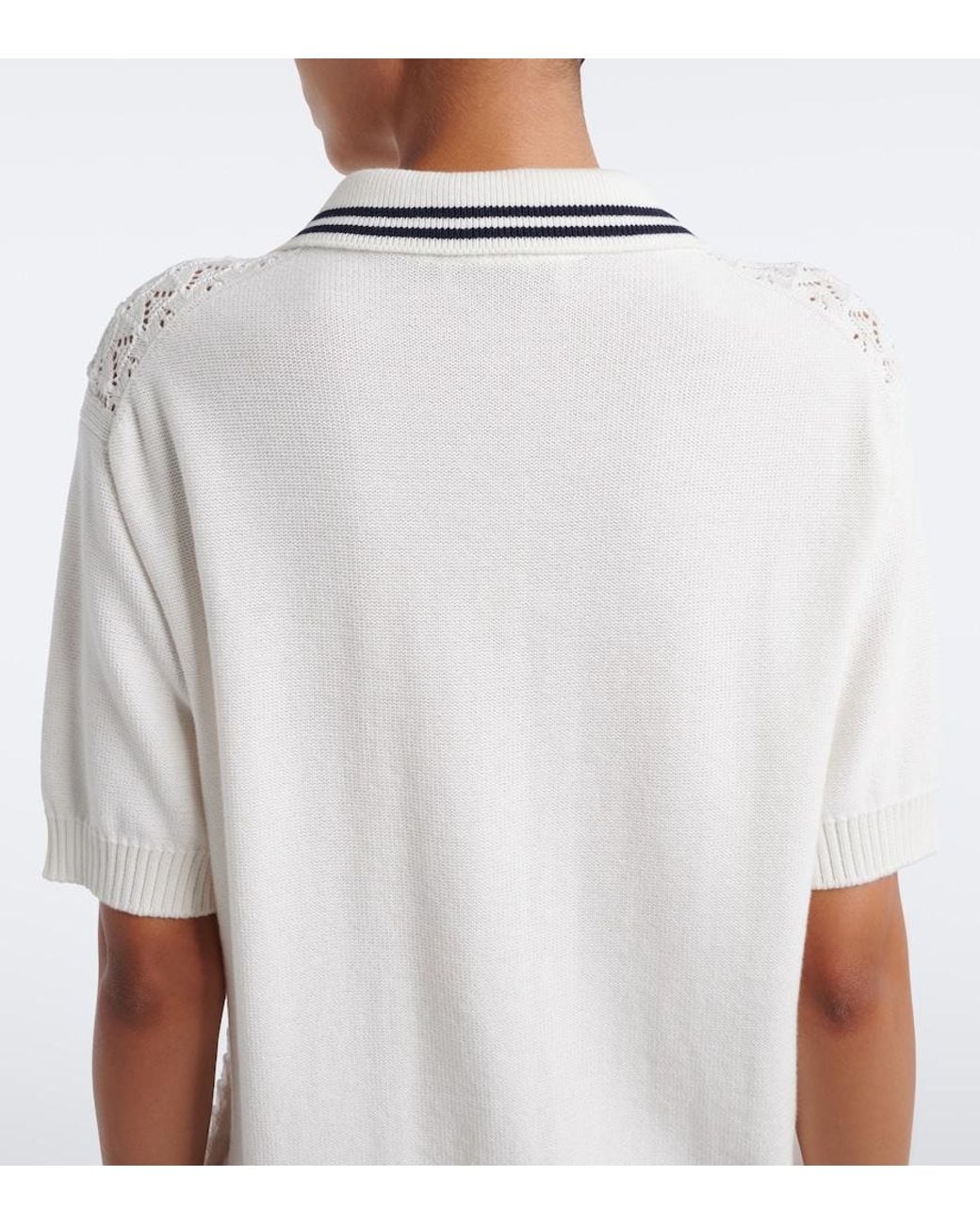 Miu Miu White Open-Knit Cotton Polo Shirt