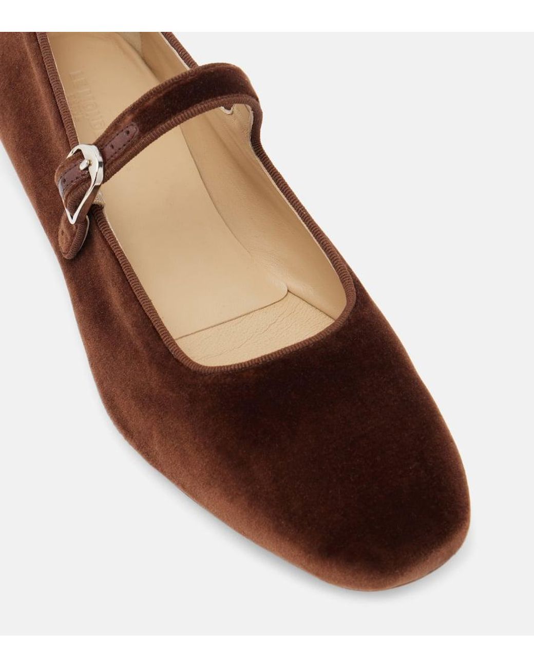 Le Monde Beryl Velvet Mary Jane Flats in Brown | Lyst UK