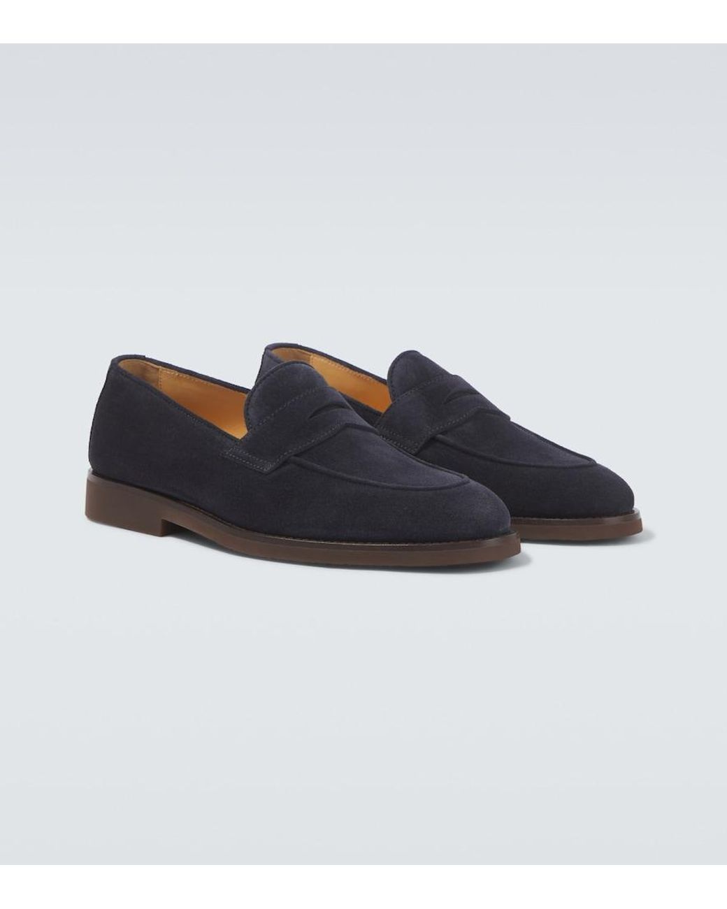 Brunello Cucinelli Blue Suede Penny Loafers for men