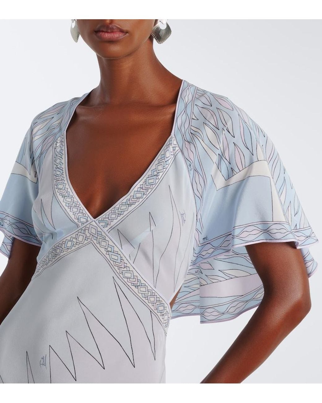 Emilio Pucci Blue Labirinto Asymmetric Silk Crepe De Chine Midi Dress