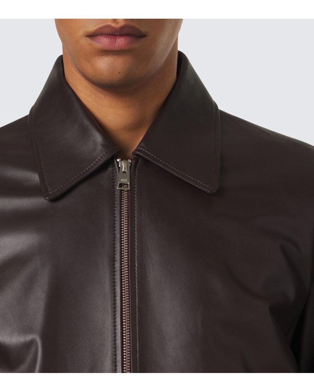 AMI Black Leather Blouson Jacket for men
