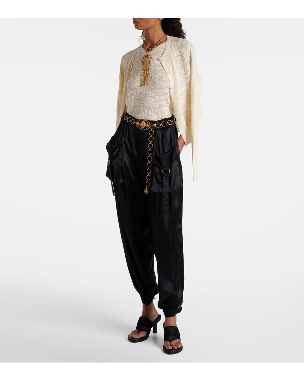 Chloé Black High-Rise Silk Satin Cargo Pants