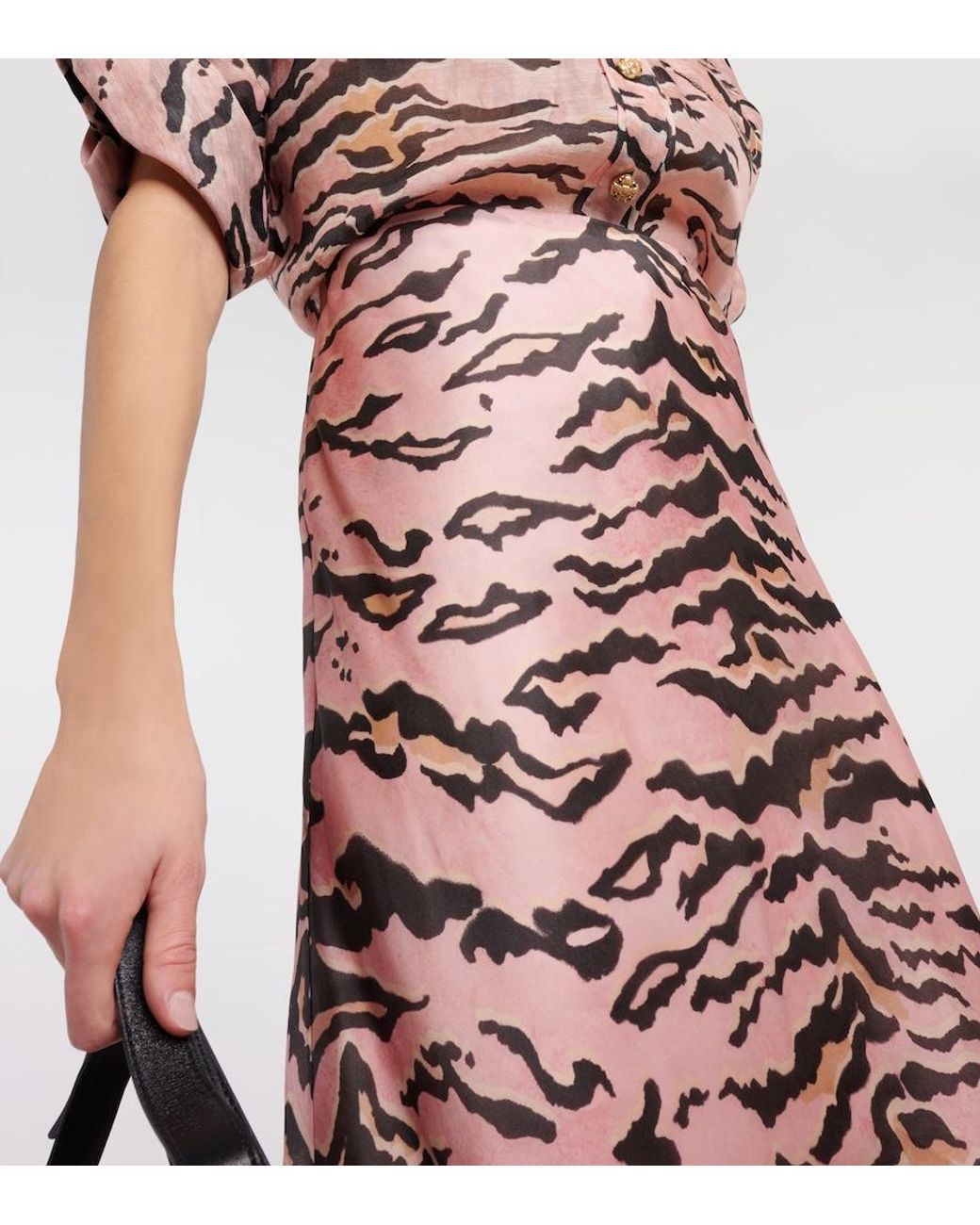 Zimmermann Pink Matchmaker Tiger-Print Silk Maxi Skirt