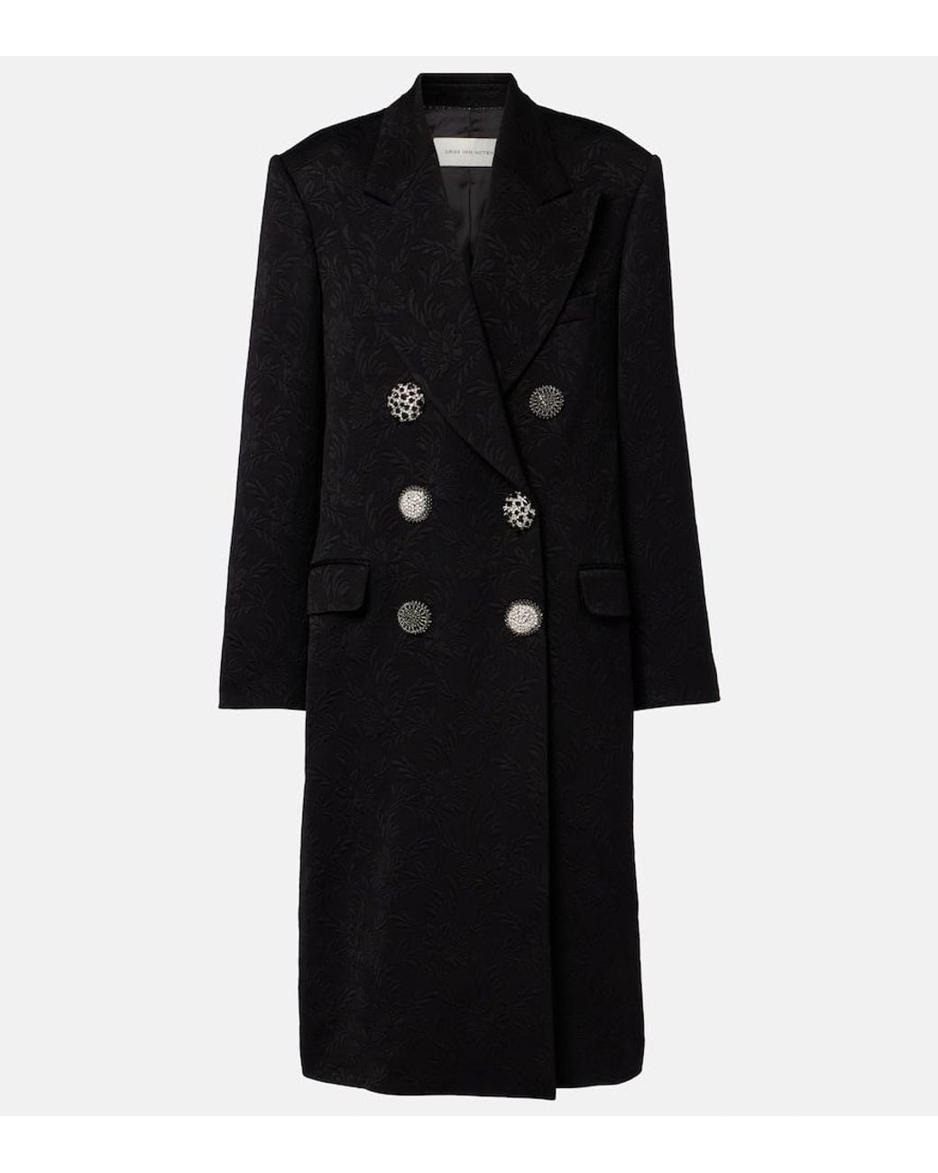 Dries Van Noten Black Embellished Jacquard Coat