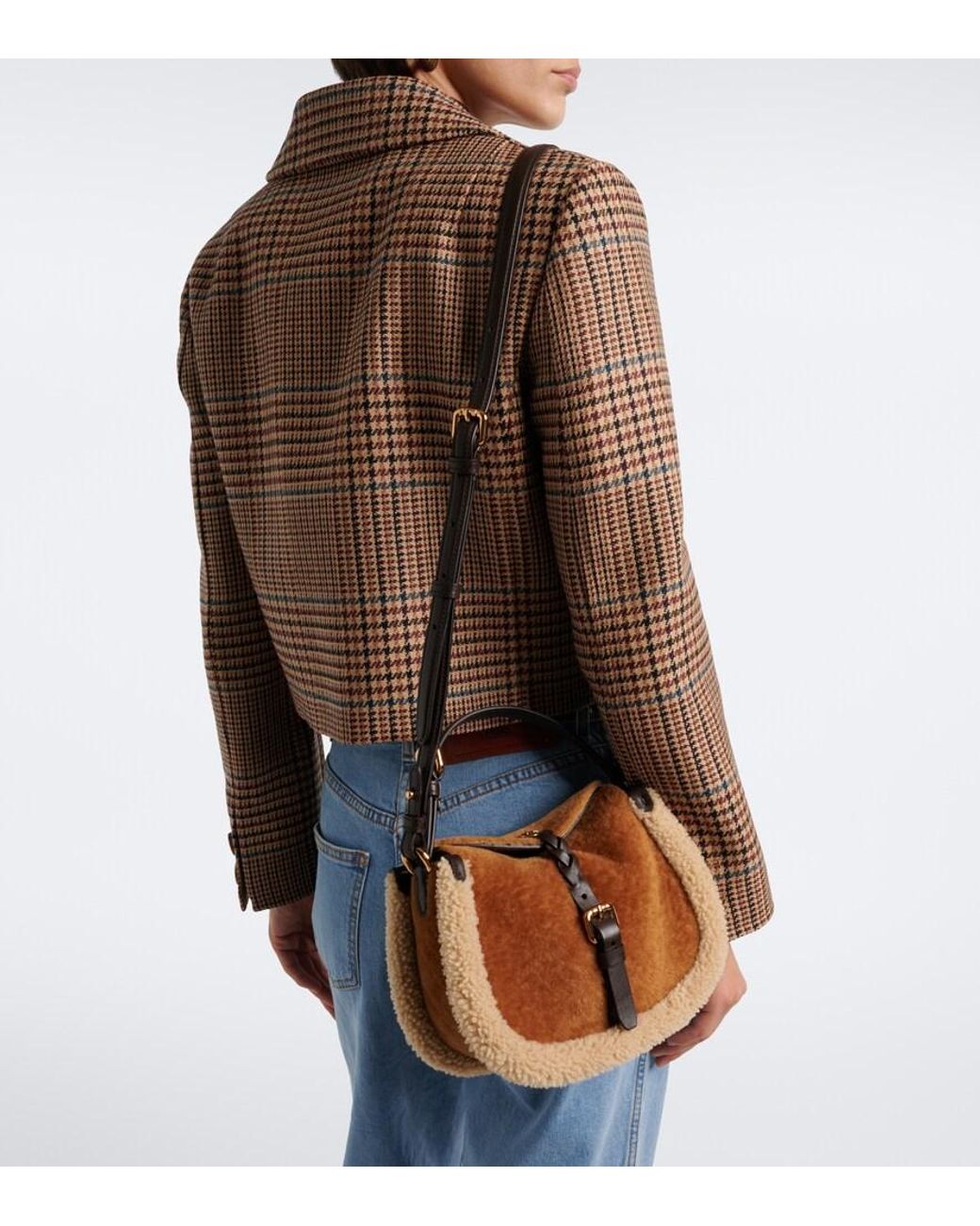 Etro Brown Pony Small Shearling Top-Handle Bag