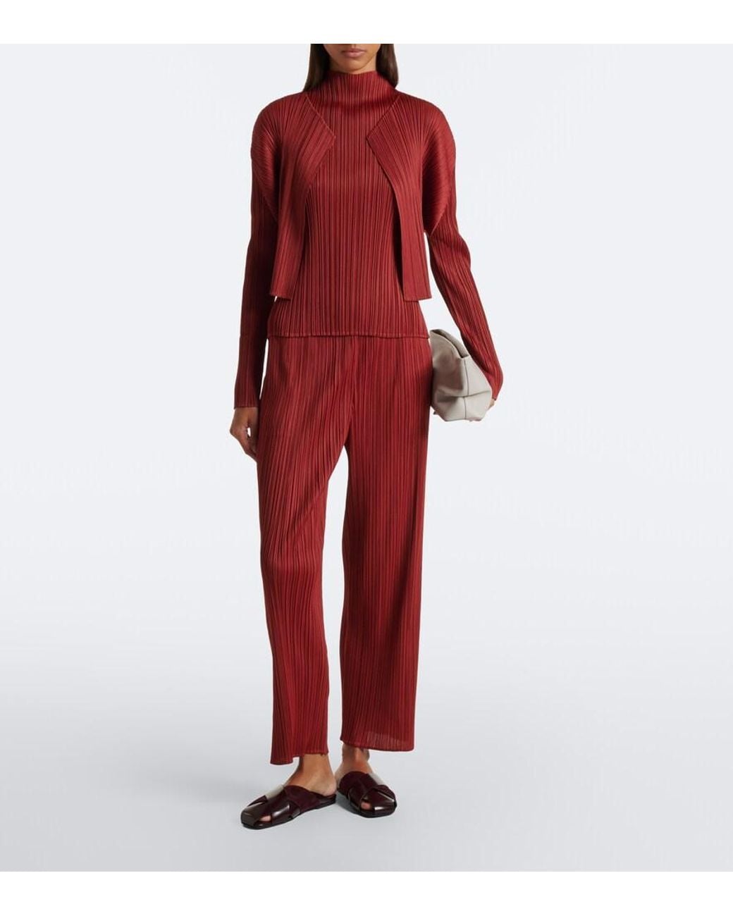 Pleats Please Issey Miyake Red Monthly Colors: September Pleated Cardigan