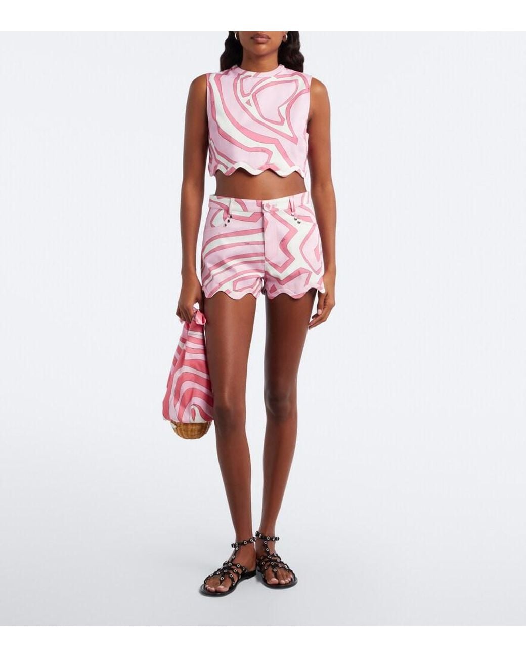 Emilio Pucci Pink Labirinto Cotton-Blend Jersey Crop Top