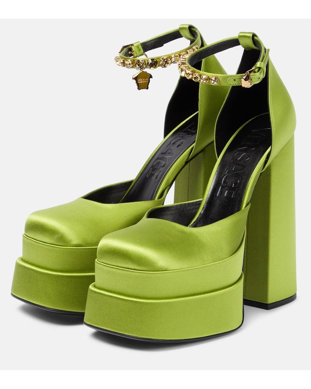 Versace Green Medusa Satin Platform Pump