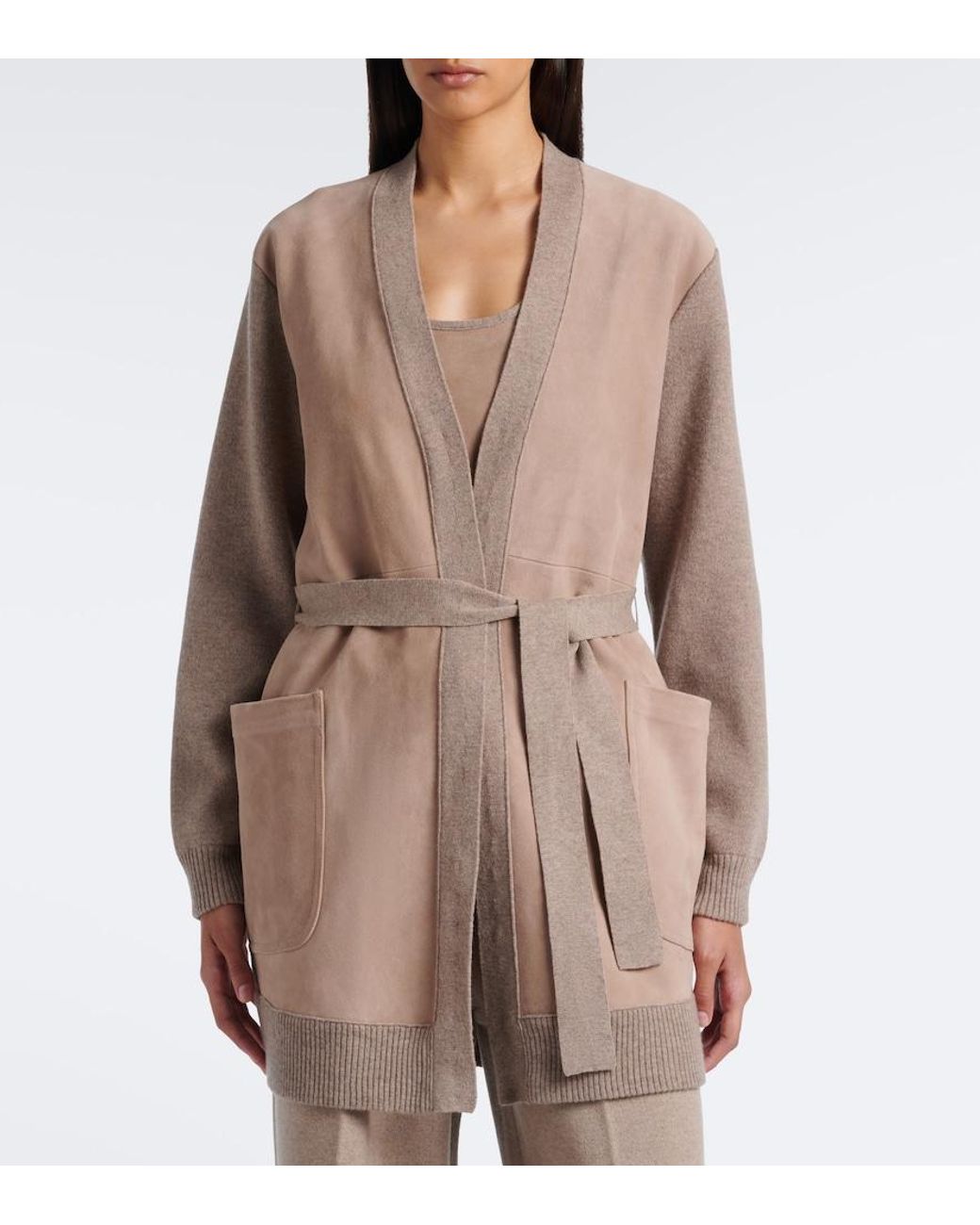 Max Mara Natural Suede-Trimmed Wool And Cashmere Cardigan
