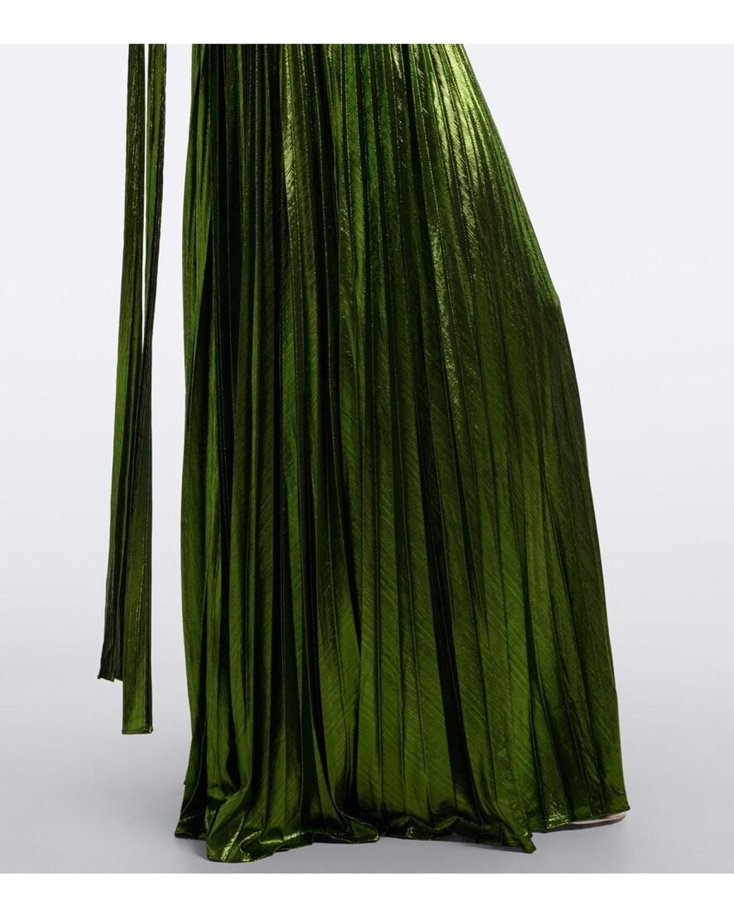 retroféte Green Perindo Plisse Lame Gown