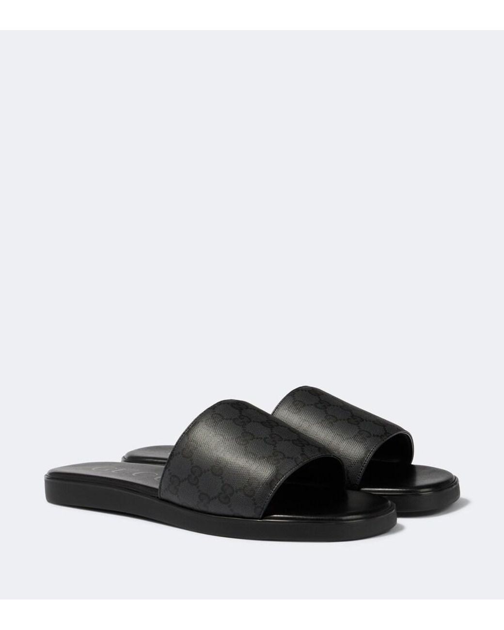 Gucci Black Gg Canvas Slides for men