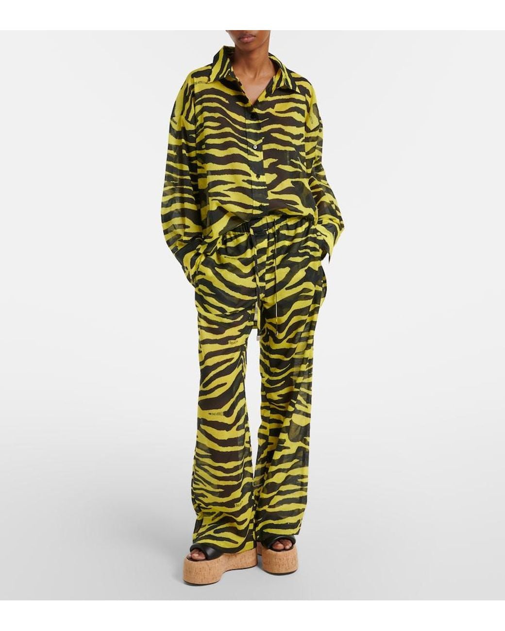The Attico Green Animal-Print Cotton Muslin Shirt