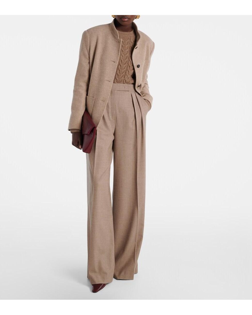 Max Mara Brown Cashmere-Blend Wide-Leg Pants