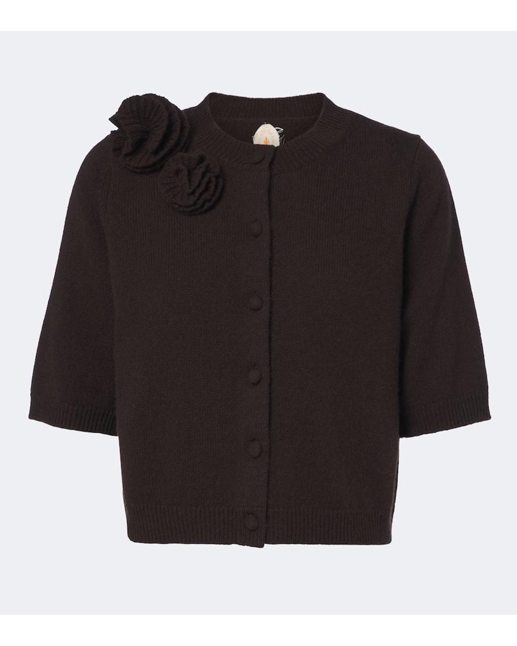 Jardin Des Orangers Black Floral-Applique Wool And Cashmere Cardigan