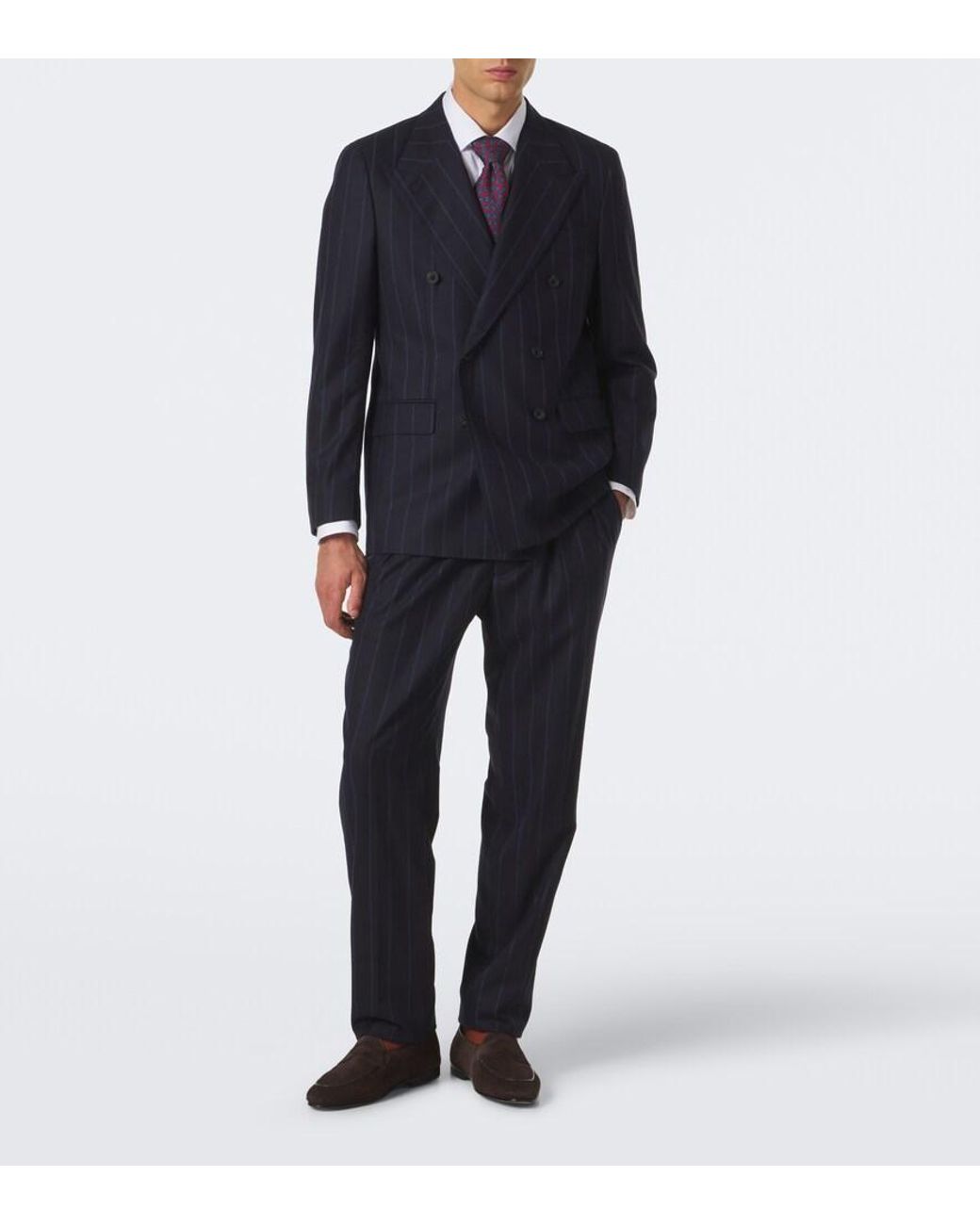 Rubinacci Blue Striped Virgin Wool Straight Pants for men