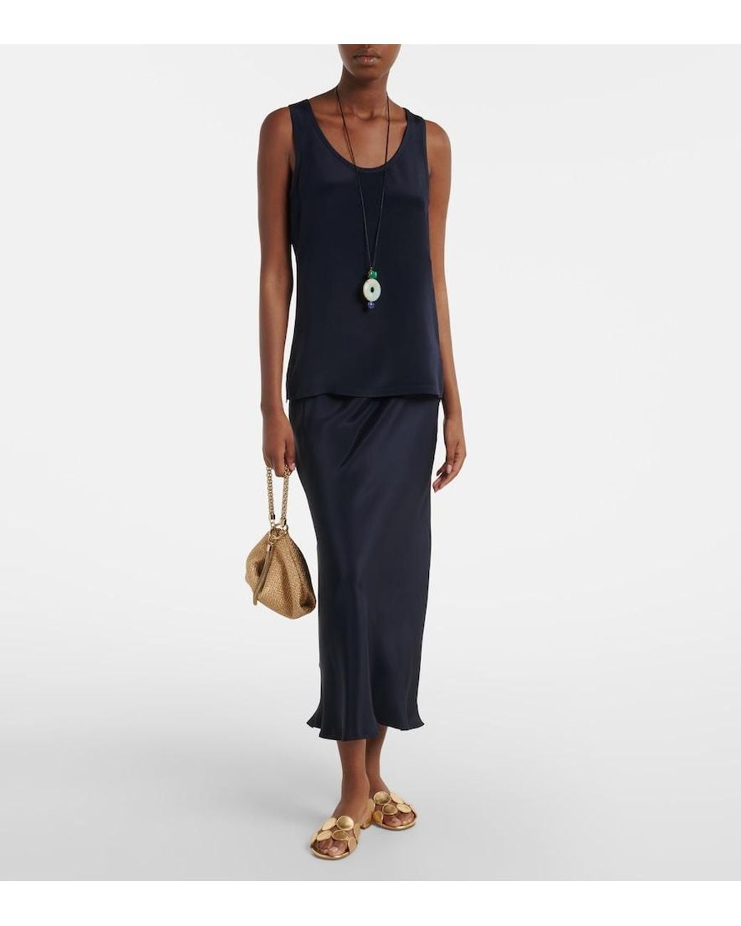 Max Mara Blue Silk Crepe De Chine Tank Top