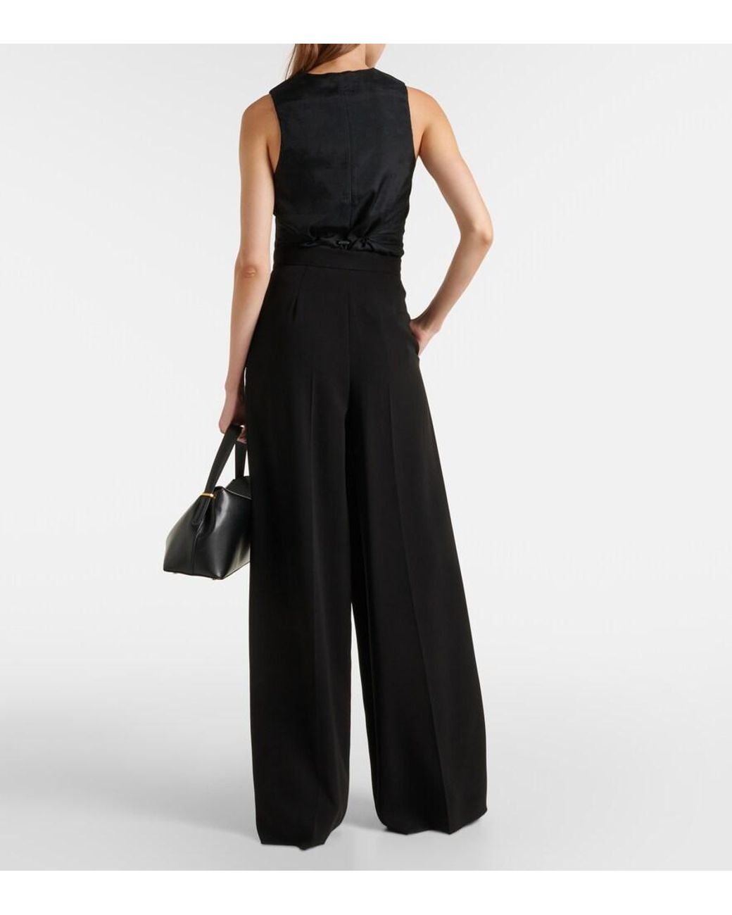 Max Mara Black Pleated Cady Wide-Leg Pants