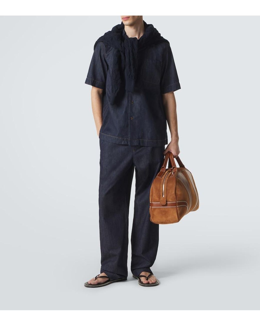 Dries Van Noten Blue Cotton Denim Bowling Shirt for men
