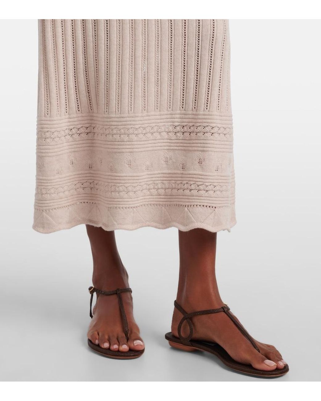 Eres Natural Rythmee Pointelle Wool And Cashmere Midi Skirt
