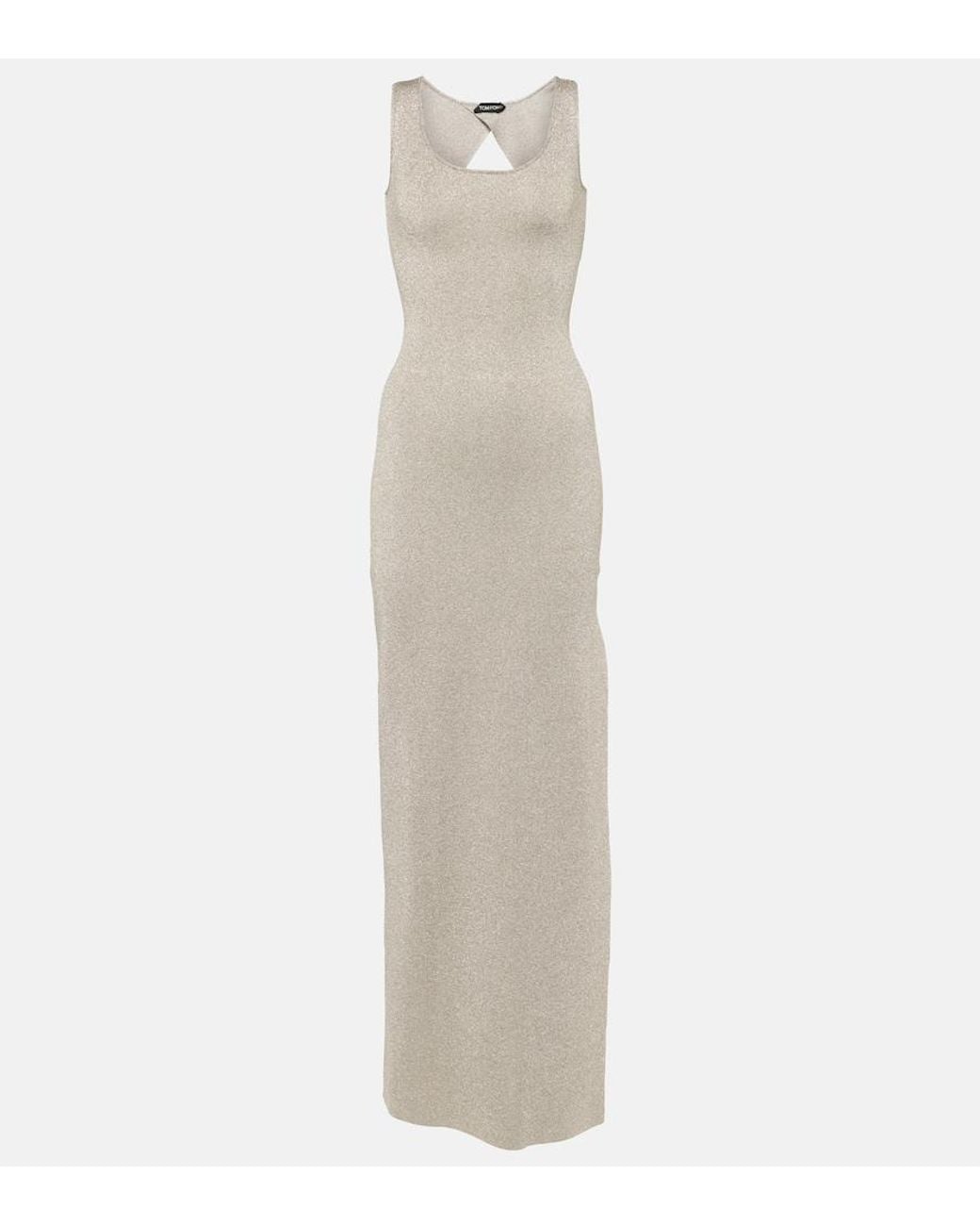 Tom Ford White Metallic Knit Maxi Dress