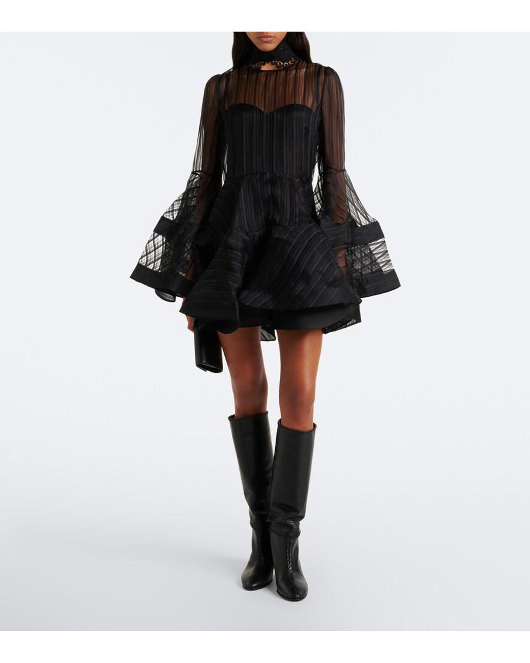 Zimmermann Black Valiant Lantern Silk Organza Minidress
