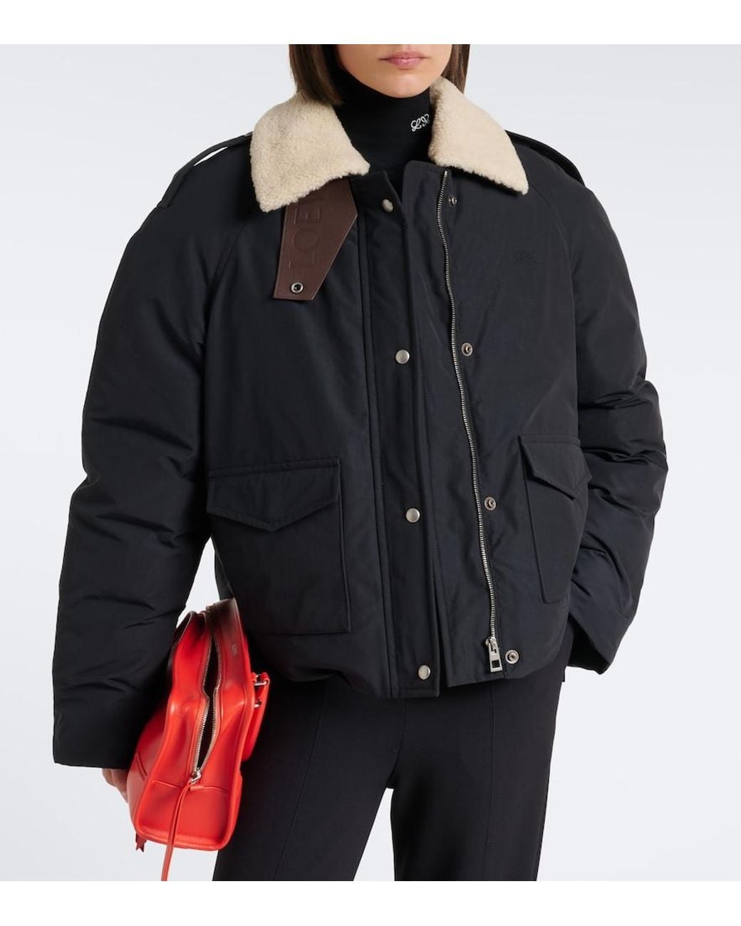 Loewe Black Padded Shearling-Trimmed Cotton-Blend Jacket