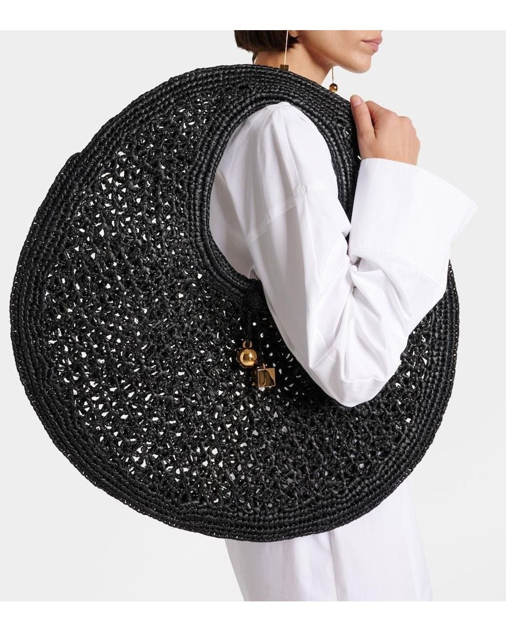 Jacquemus Black Raffia Round Beach Tote