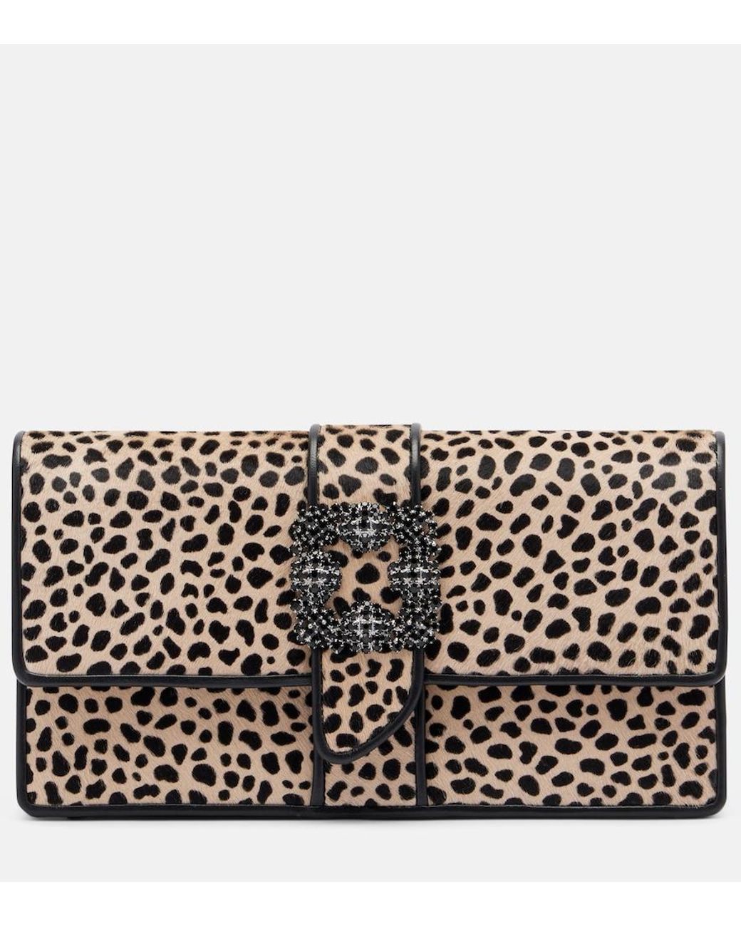 Manolo Blahnik Black Capri Embellished Calf Hair Clutch