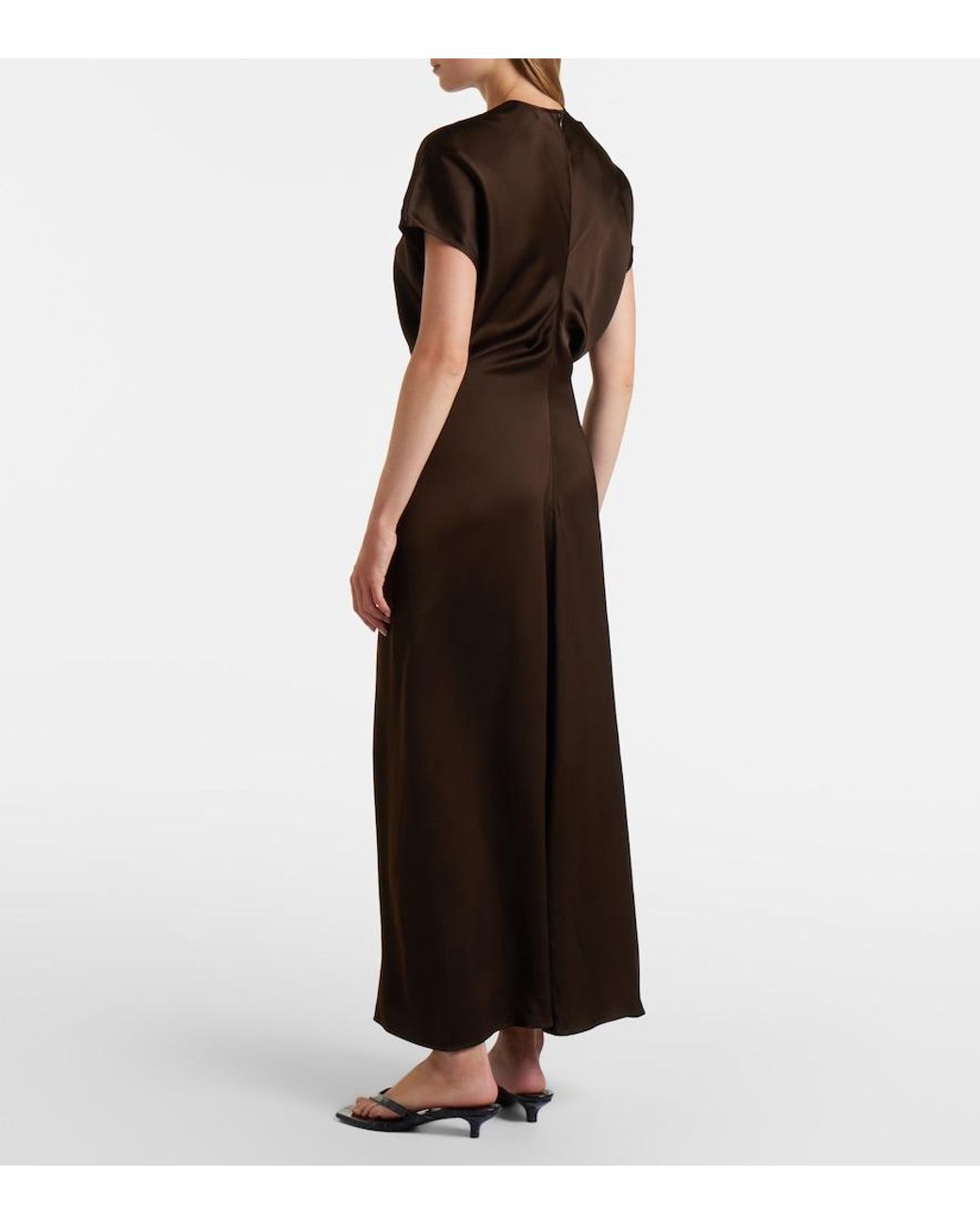 Totême Brown Draped Satin Maxi Dress