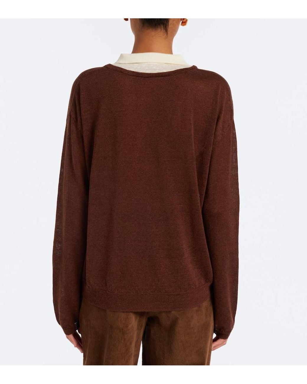 AYA MUSE Brown Eirae Paneled Linen-Blend Sweater