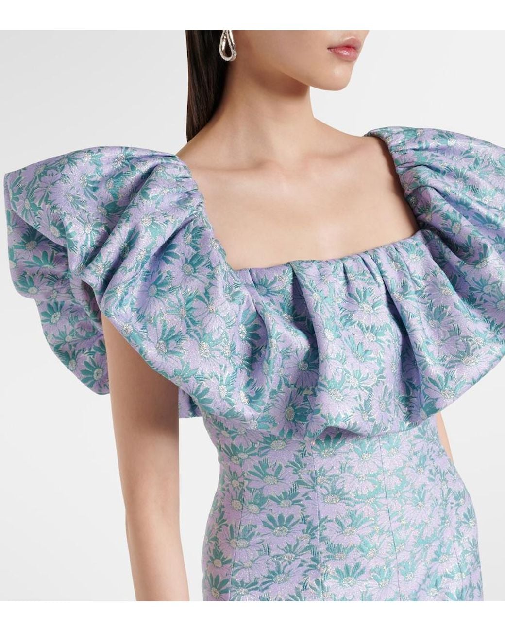 Markarian Blue Rowan Floral Brocade Gown