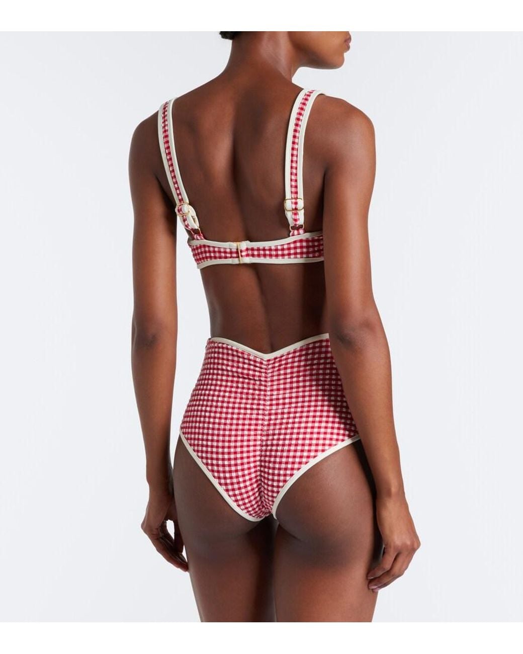 Montce Red Romy Gingham Seersucker Bikini Top