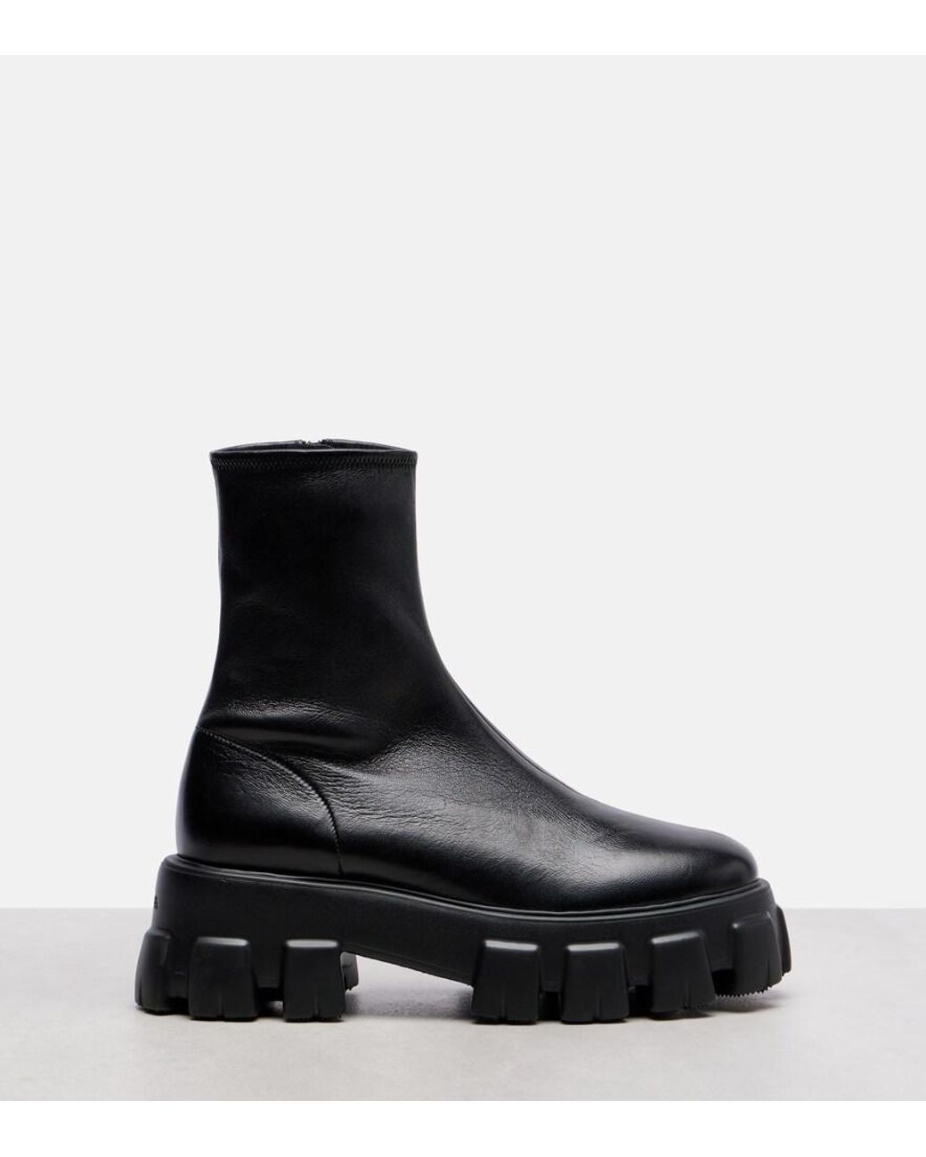 Prada Black Ankle Boots Monolith Aus Leder