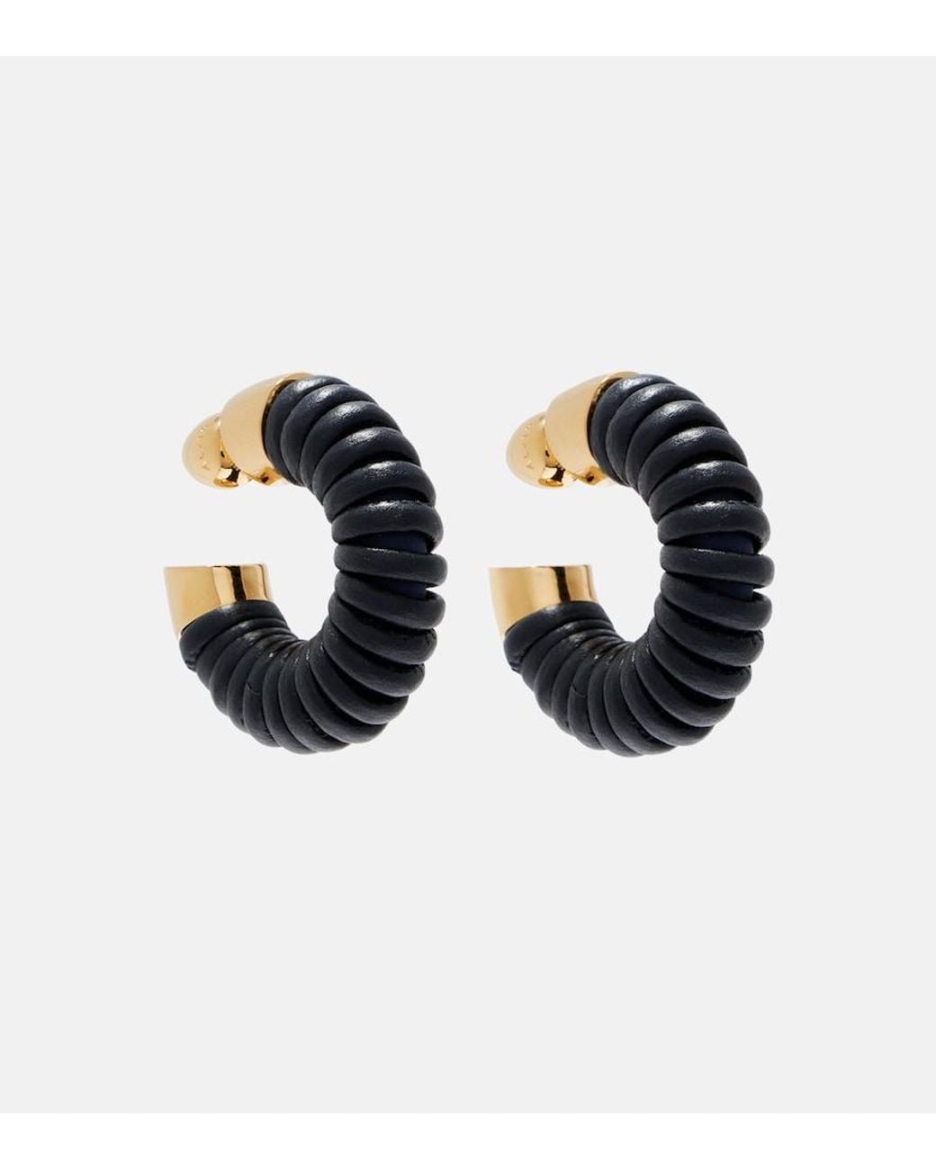 Alaïa Blue Bobine Leather-Trimmed Hoop Earrings