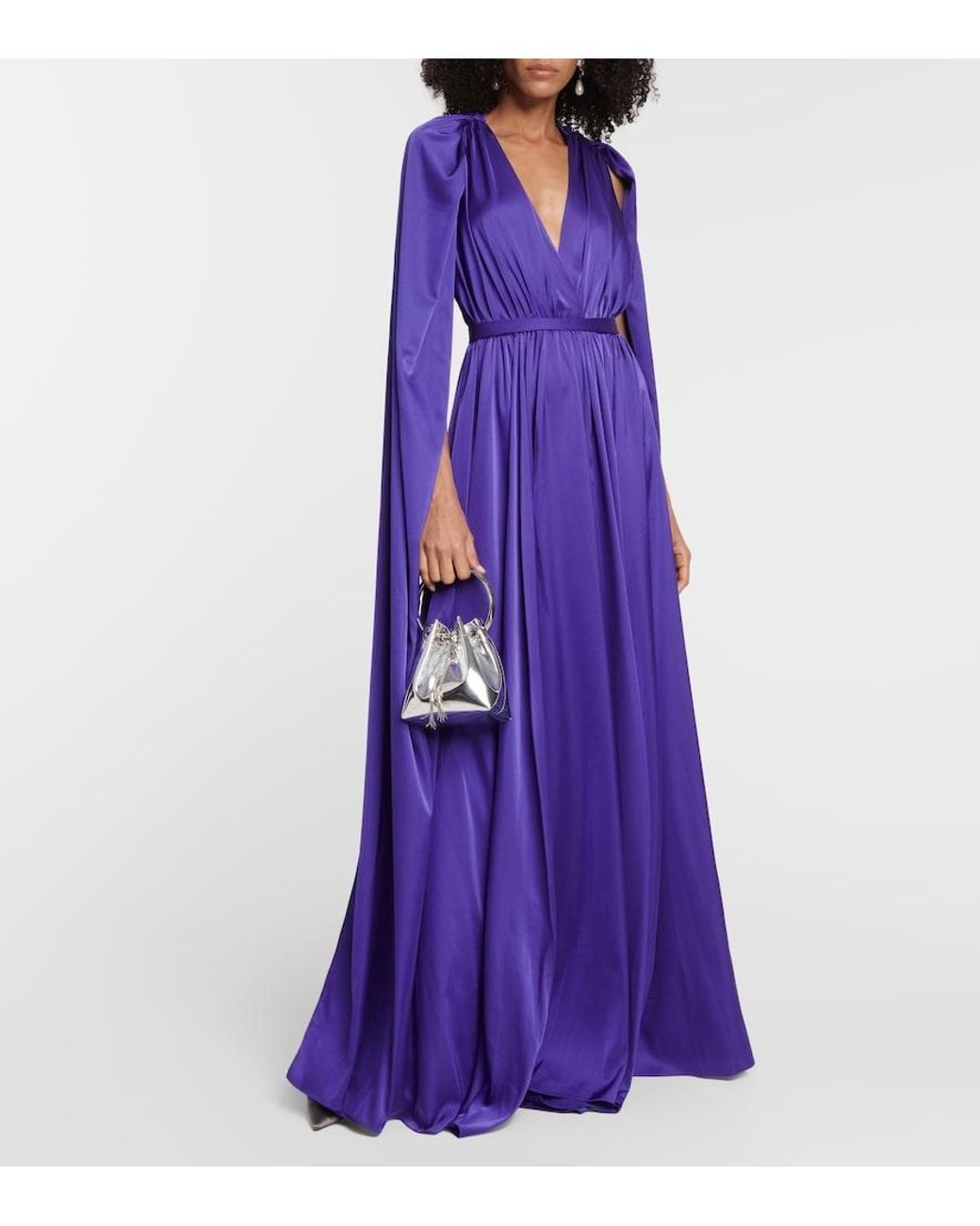 Safiyaa Purple Bridal Chiffon Cape Gown