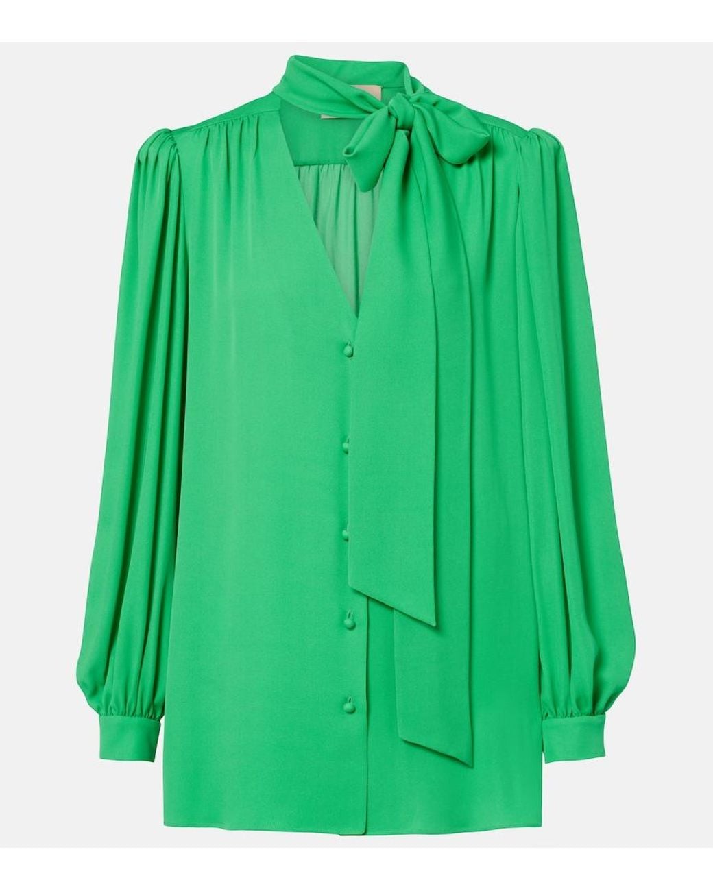 Valentino Garavani Green Tie-Neck Silk Georgette Blouse