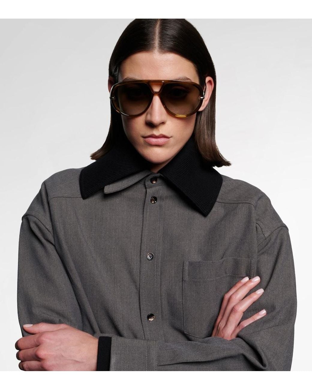 Bottega Veneta Brown Drop Aviator Sunglasses