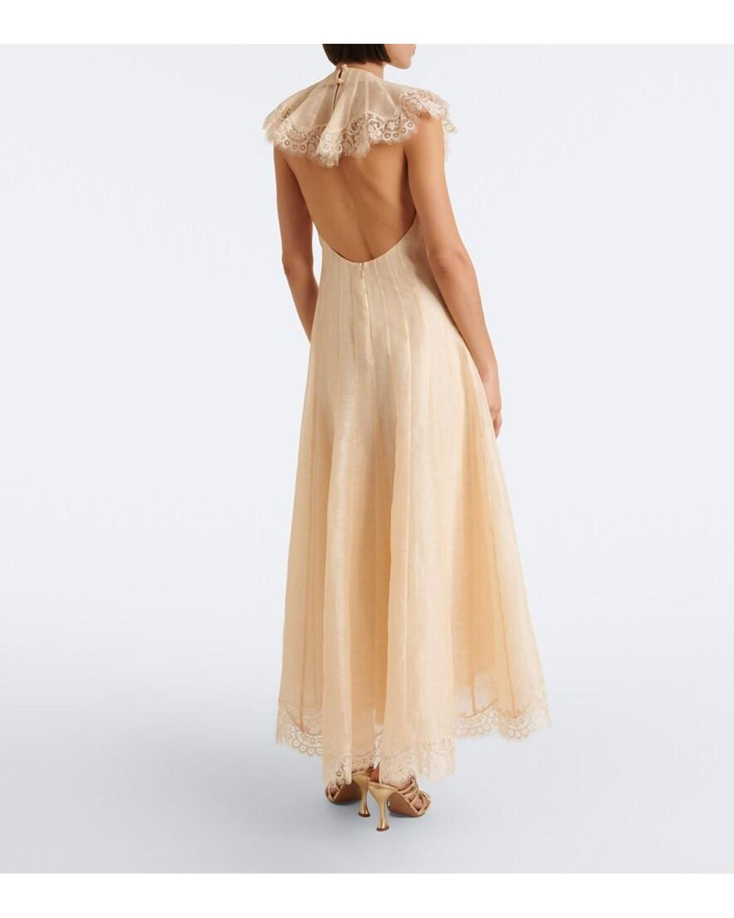 Zimmermann Natural Ascent Flutter Linen And Silk Cocktail Dress