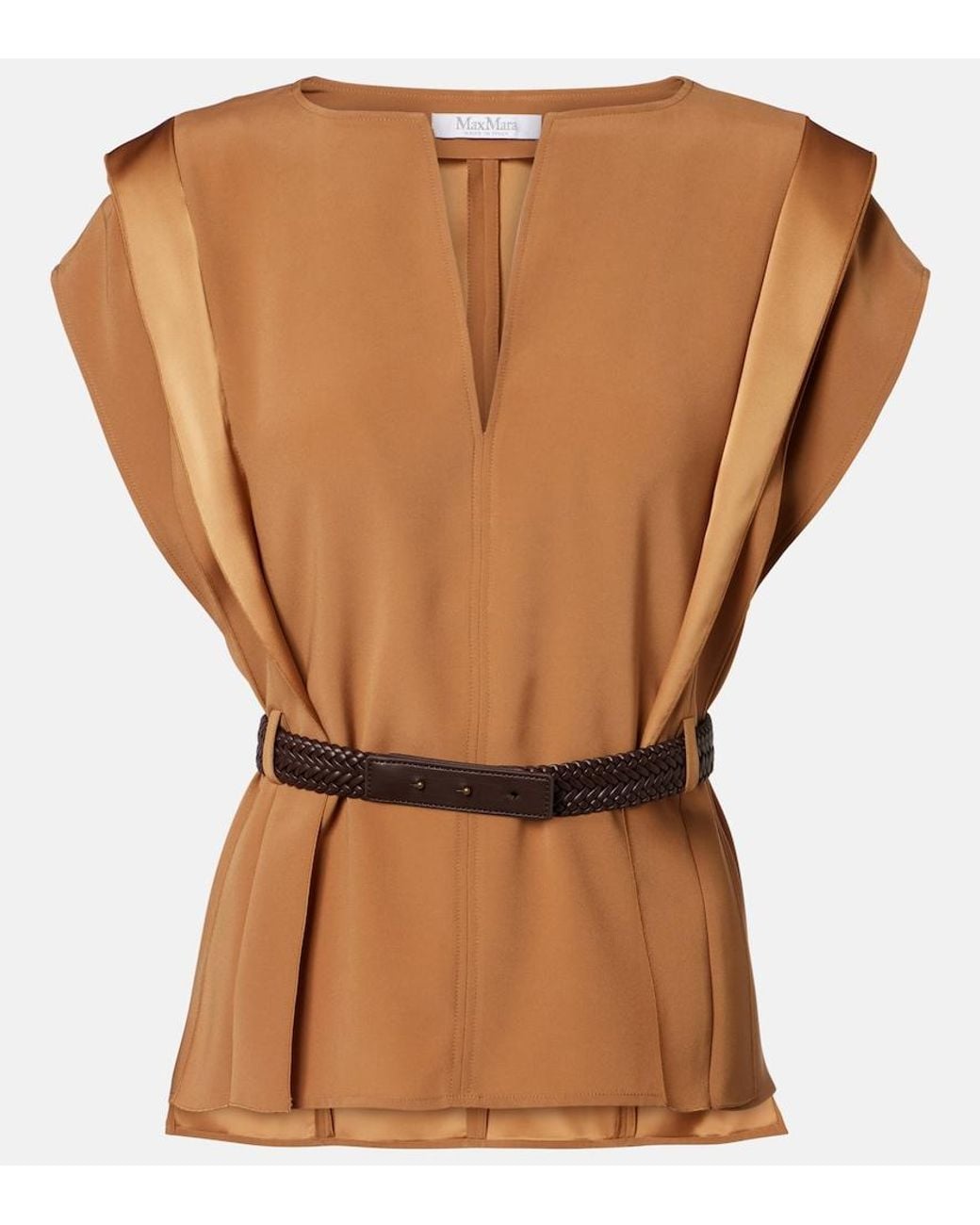 Max Mara Brown Belted Crepe Top