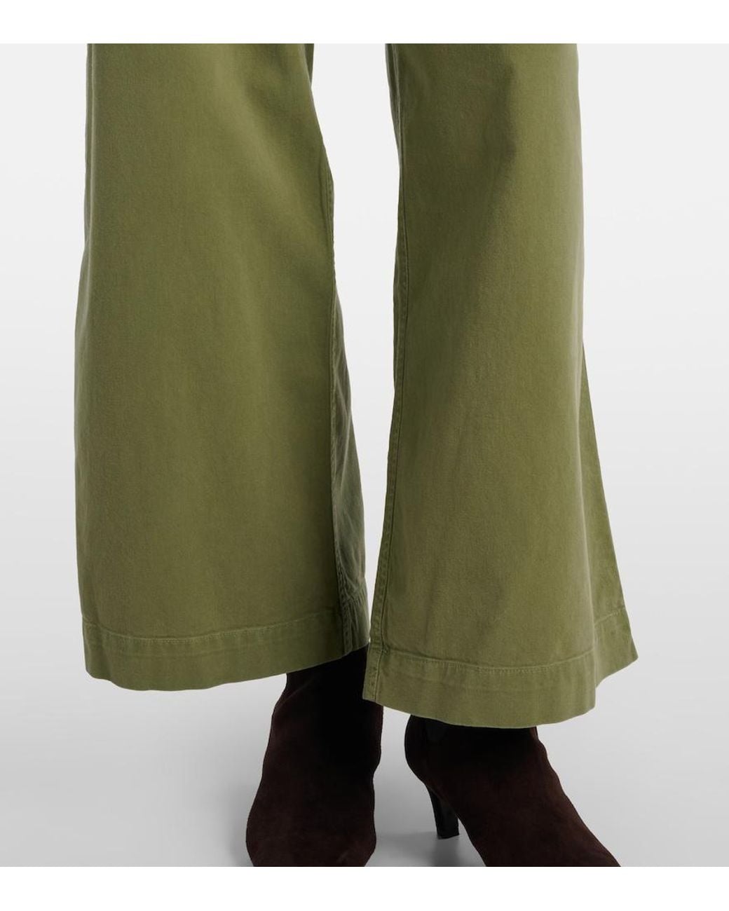 Nili Lotan Green Leon Mid-Rise Cotton Twill Wide-Leg Pants