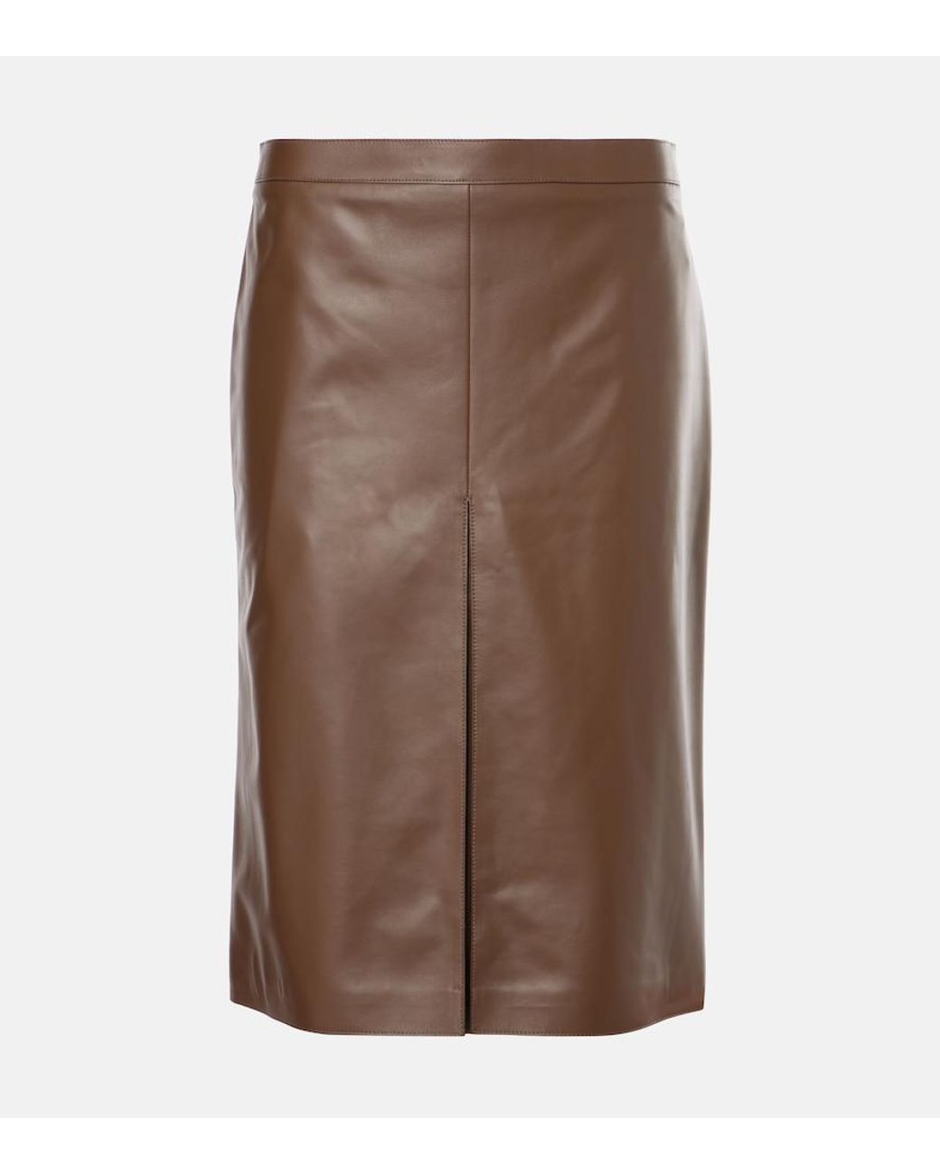 Tod's Brown Leather Pencil Midi Skirt