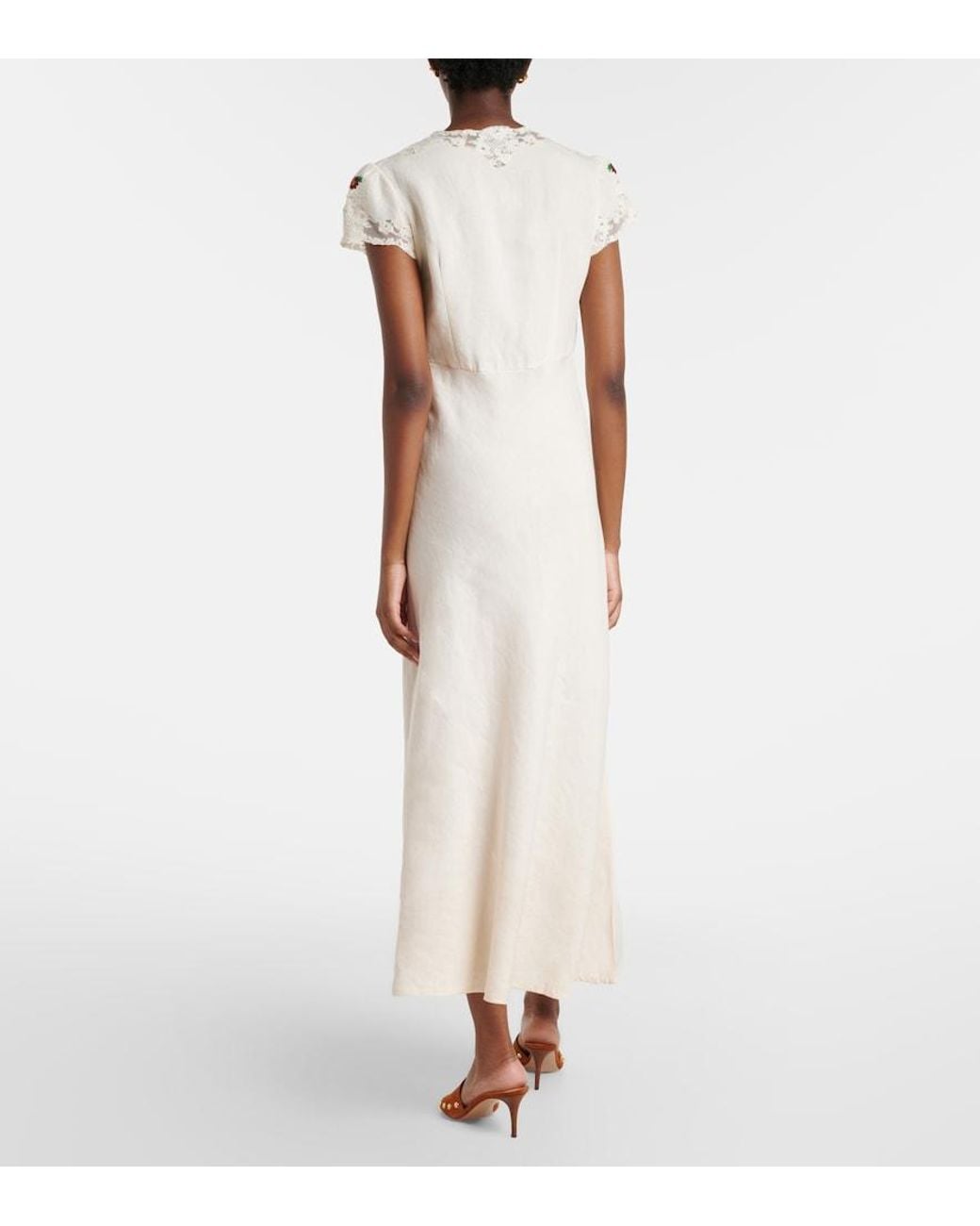Rixo White Amari Embroidered Linen-Blend Midi Dress