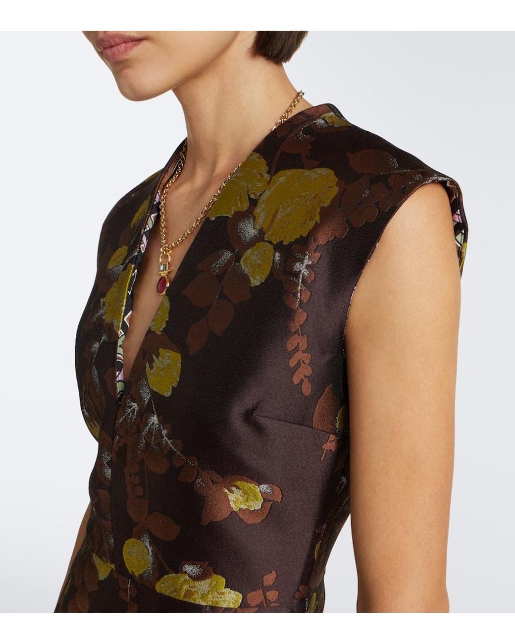 LaDoubleJ Multicolor Devon Feather-Trimmed Jacquard Midi Dress