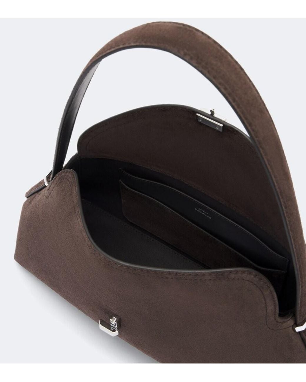 Totême Black T-Lock Medium Suede Shoulder Bag