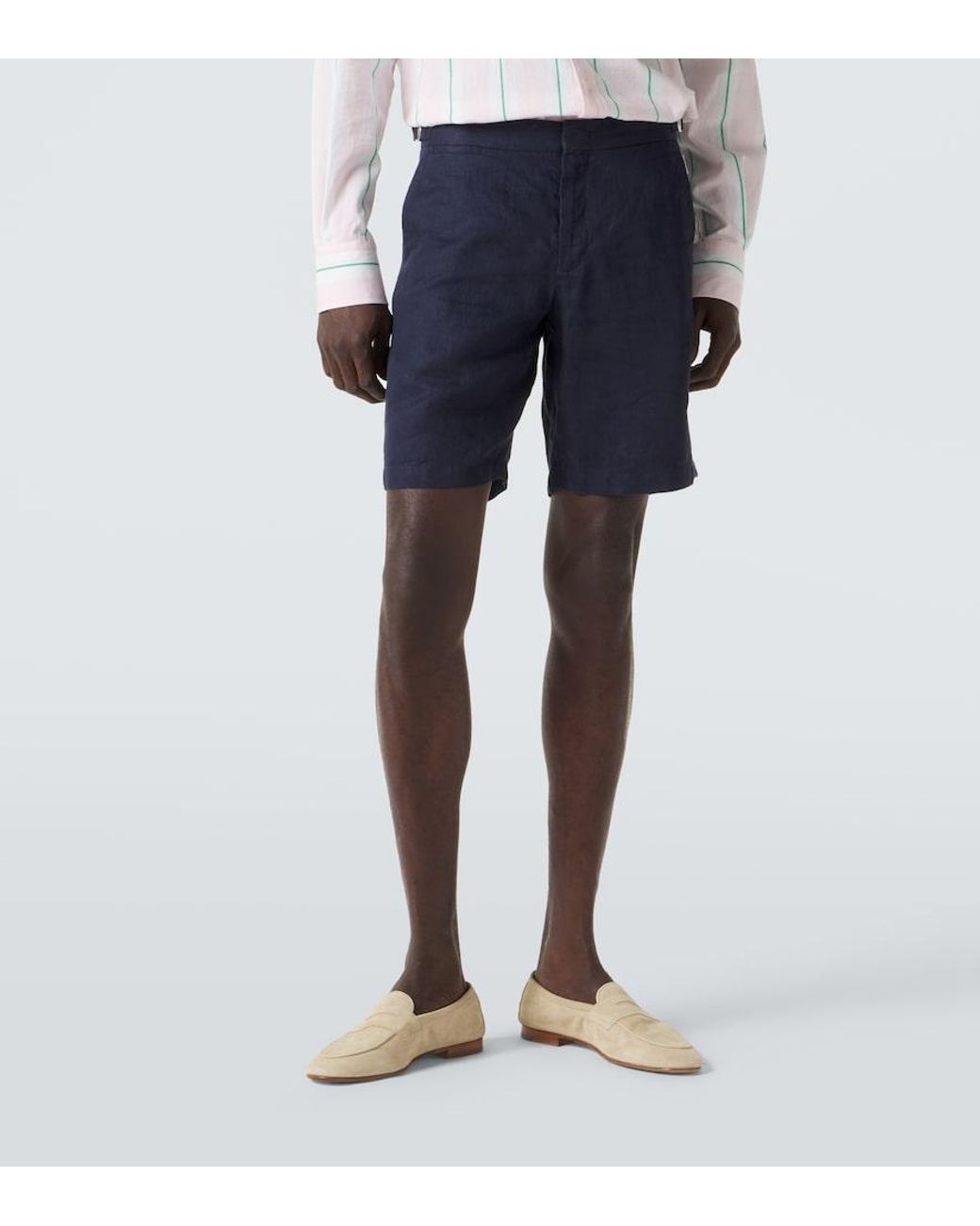 Orlebar Brown Blue Norwich Slim-Fit Linen Shorts for men