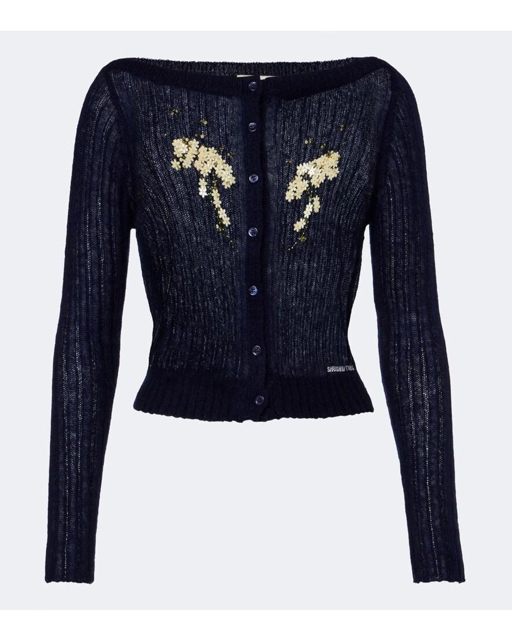 ShuShu/Tong Blue Embellished Wool And Mohair-Blend Cardigan