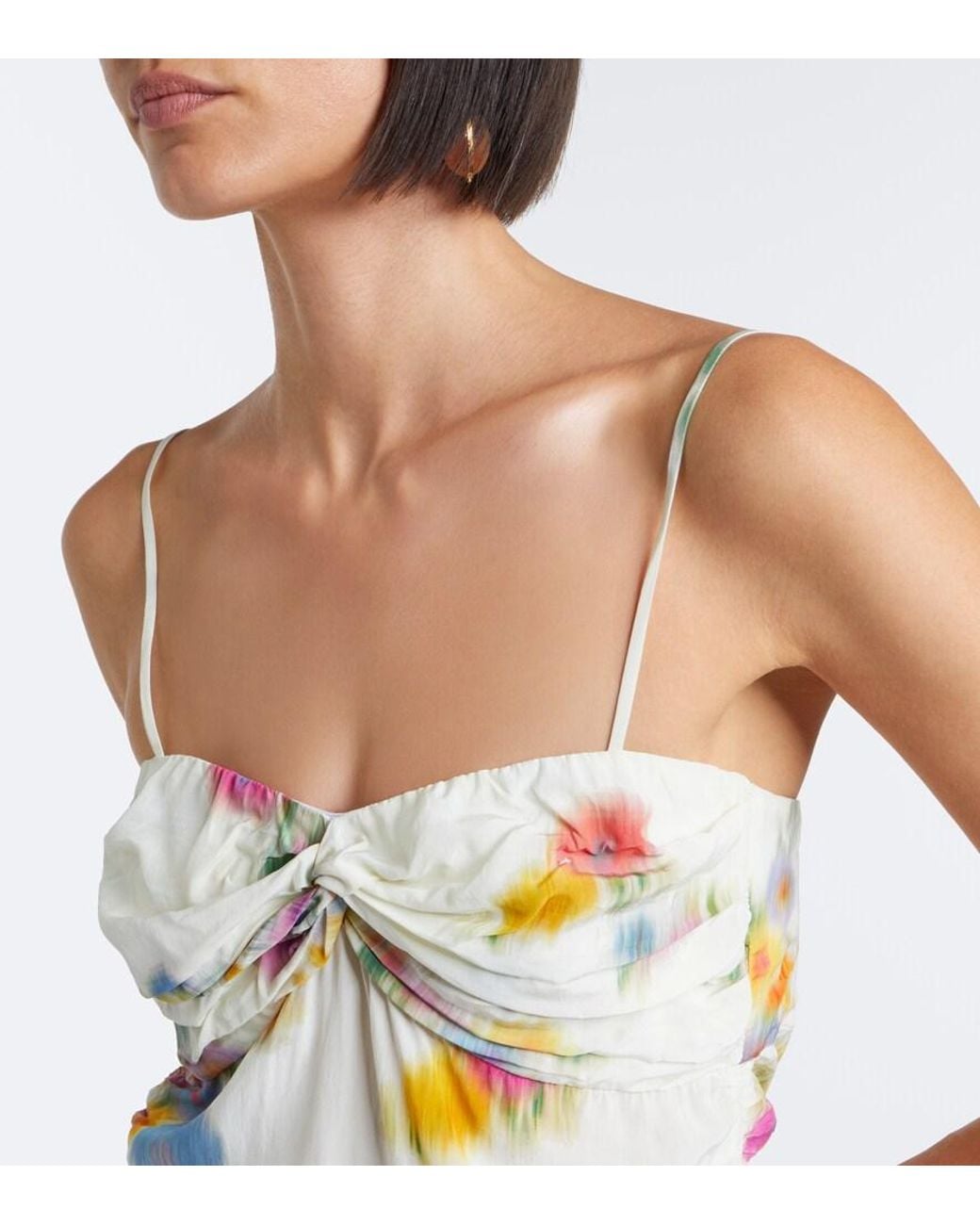 Isabel Marant White Floral Gathered Satin Top