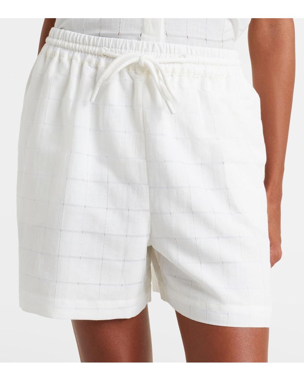 Asceno White Boston Checked Linen And Cotton Shorts