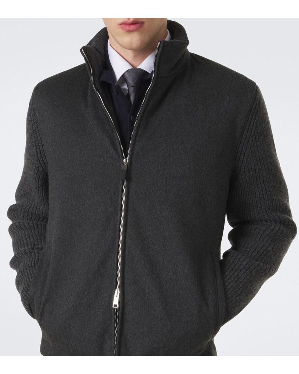 Zegna Black Cashmere Zip-Up Cardigan for men